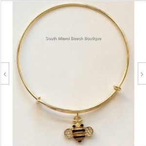 Gold Plated Bumble Bee Wire Charm Bracelet Crystal Enamel Insect Jewelry Bug
